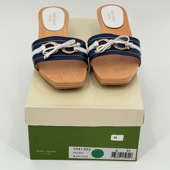 Kate Spade Blue and White Knot Slide Sandals - Picture 2 of 12